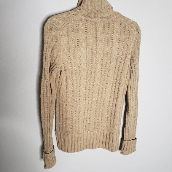 Express NWT Woman Size L Camel Gold Sparkle Turtleneck Cable Knit Cuffed Sleeve - Picture 2 of 6
